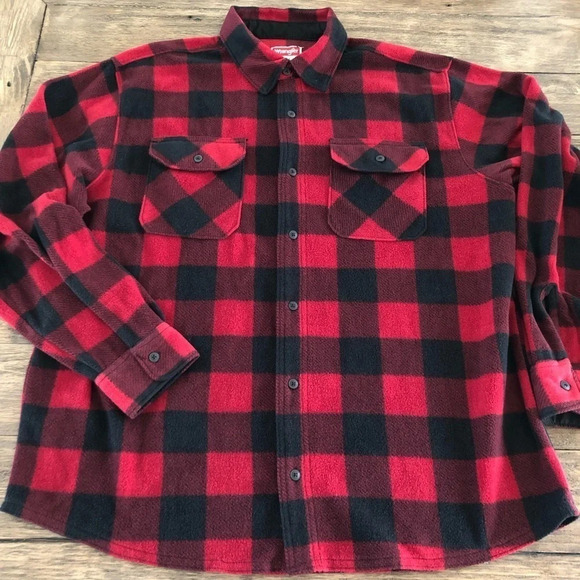 Wrangler Size XL Buffalo Check Plaid Fleece Button Up Shirt Shacket Shirket Warm - Picture 1 of 4